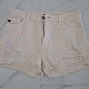 KanCan Cream Distressed Jean Shorts